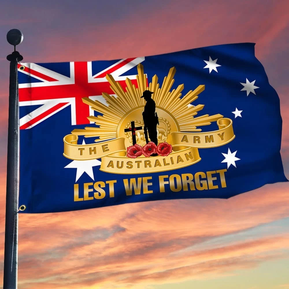 Double We Will Remembe Them Lest We Forget Flag Anzac Day Australia Grommet Flag