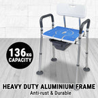 5-in-1 Adjustable Commode Shower Chair with Arms & Back | Raised Toilet Seat & Bedside Mobility Aid for Elderly