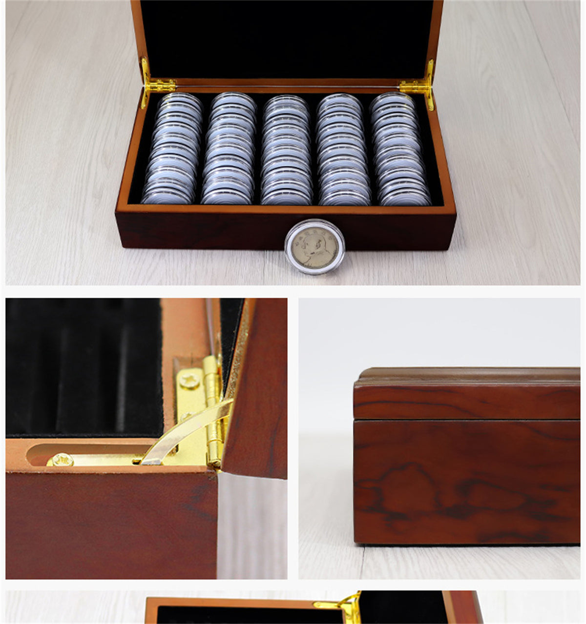Coin box with capsules and details