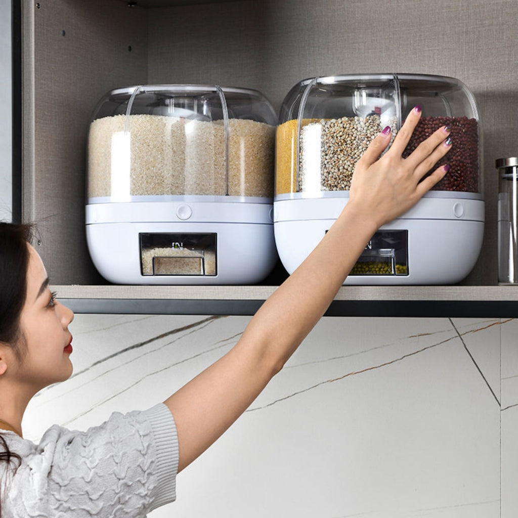 6KG Rotating Rice Storage Container | Multi-Grid Grain & Cereal Dispenser Kitchen Organizer