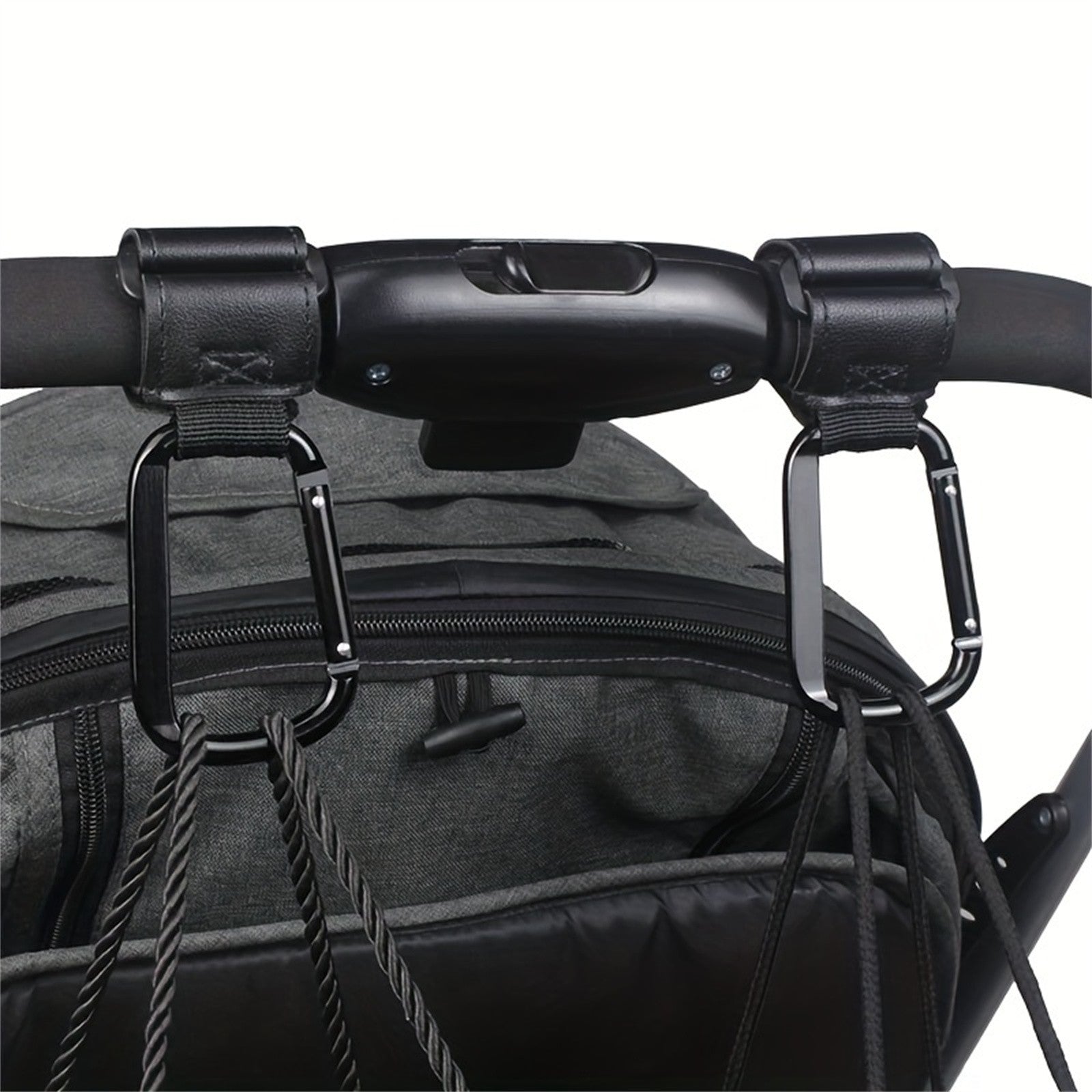 2PCS Metal Pram Hooks - PU Stroller Bag Hangers for Diaper Bags & Shopping Bags