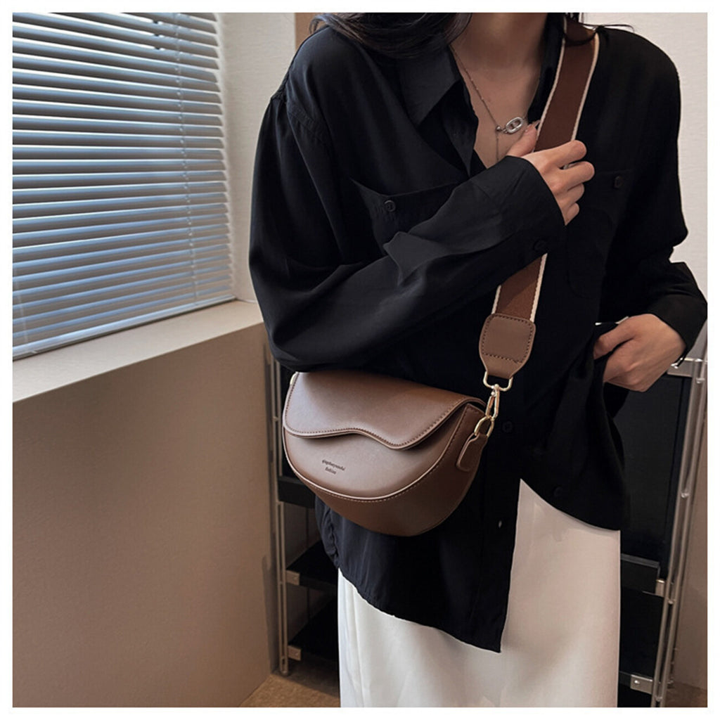 Vintage Crossbody Shoulder Bag for Women - PU Leather Saddle Phone Messenger Bag Coffee Brown