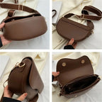 Vintage Crossbody Shoulder Bag for Women - PU Leather Saddle Phone Messenger Bag Coffee Brown