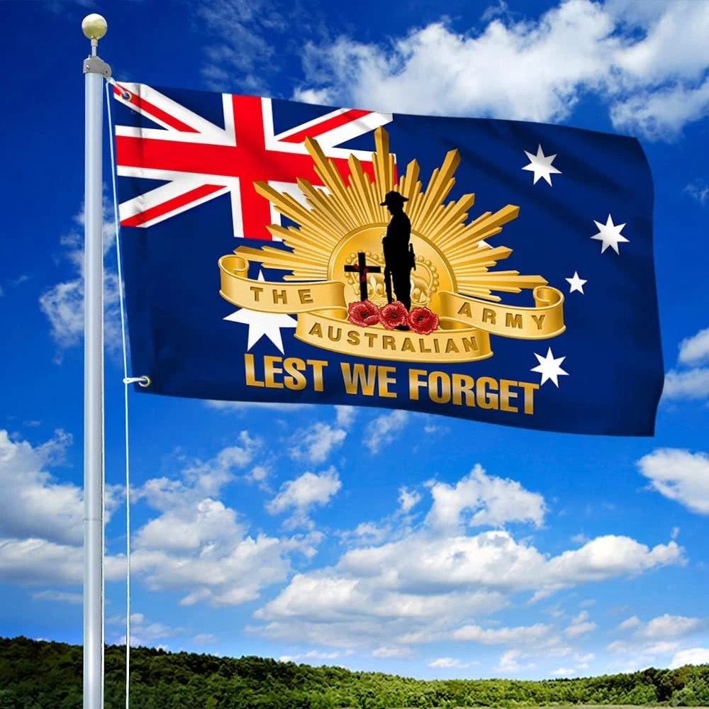 Double We Will Remembe Them Lest We Forget Flag Anzac Day Australia Grommet Flag