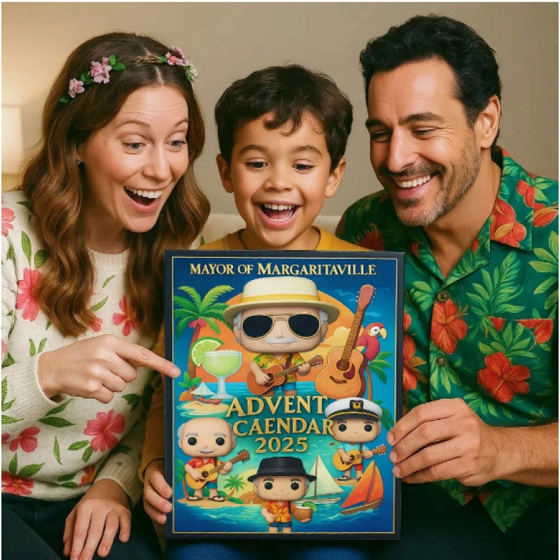 Family excited about the tropical box music advent calendar