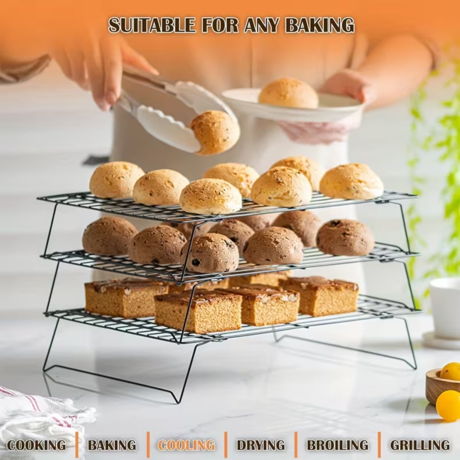 3-Tier Stackable Baking Cooling Rack Collapsible Iron Wire Rack for Baking