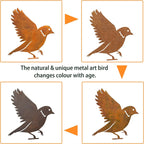5pcs Rusty Bird Silhouette Garden Decor | Metal Bird Ornaments with Rustic Patina