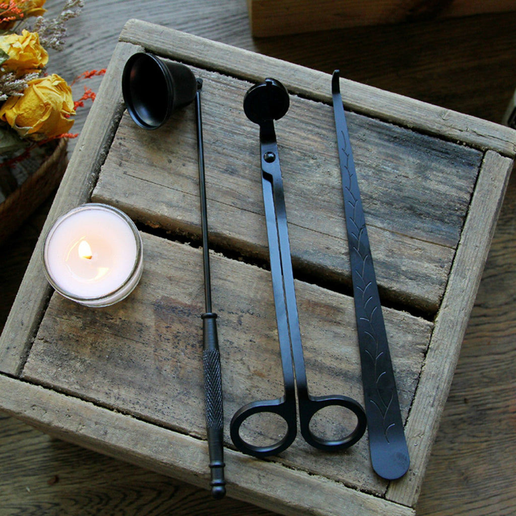 3pcs Stainless Steel Candle Care Tool Set | Wick Trimmer Snuffer & Hook Kit