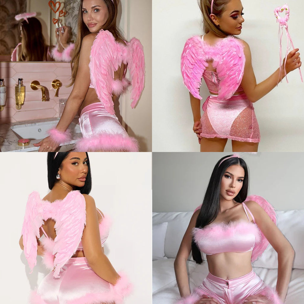 Pink Feather Angel Fairy Wings Kids Fancy Costume Props Masquerade Halloween AU