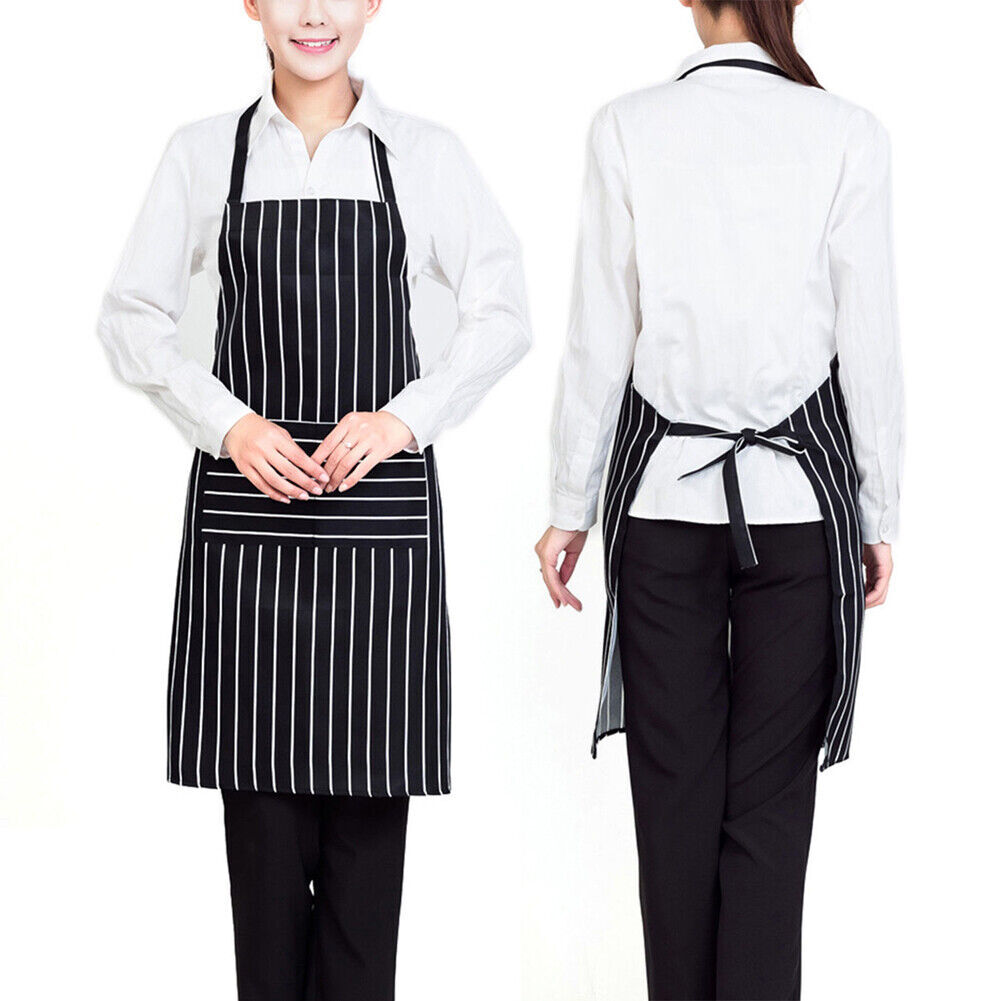 3PCS Striped Kitchen Apron with 2 Pockets – Unisex Chef Cooking BBQ Apron Washable