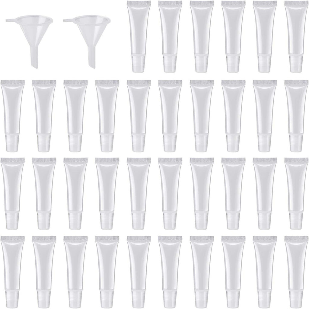 50PCS Clear Lip Gloss Squeeze Bottles 8ml - Empty Lip Balm Tube Containers with 6 Funnels