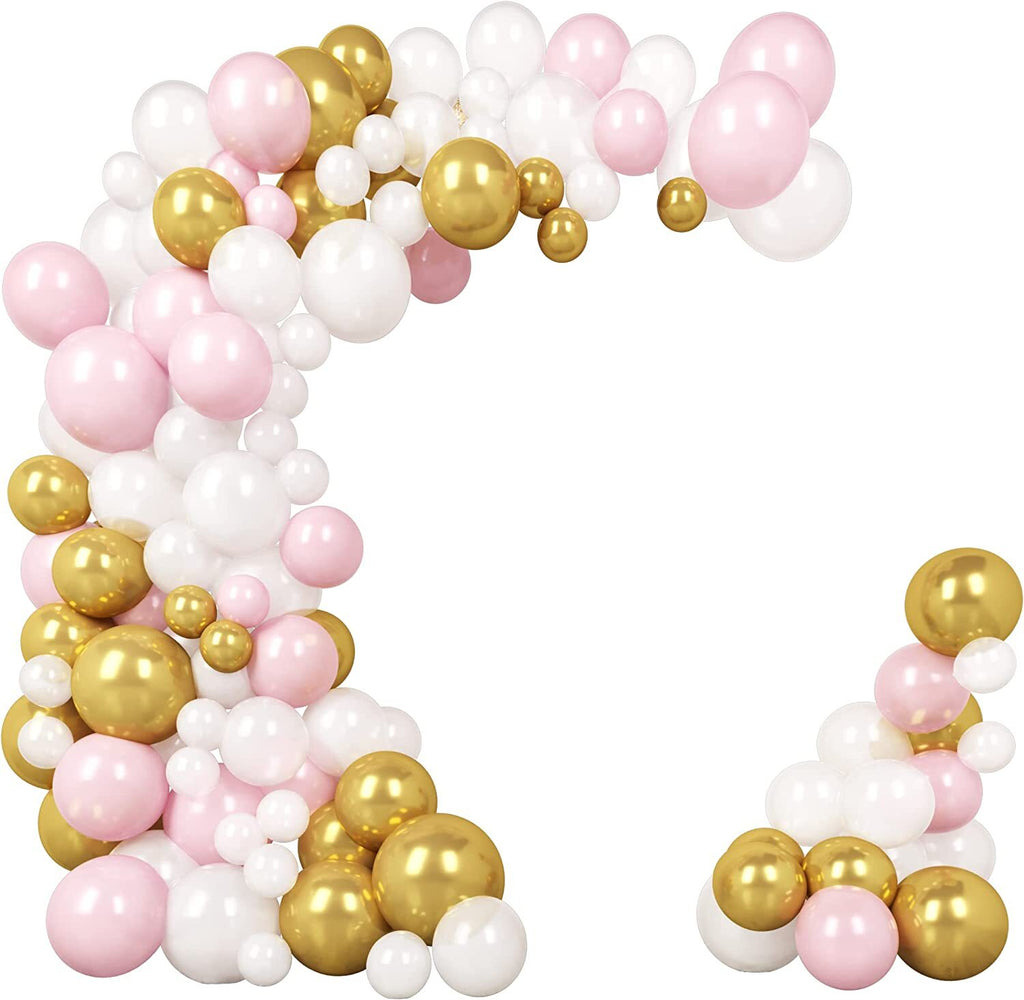 154PCS Pink White Gold Balloon Arch Garland Kit – Wedding Birthday Party Decoration Set