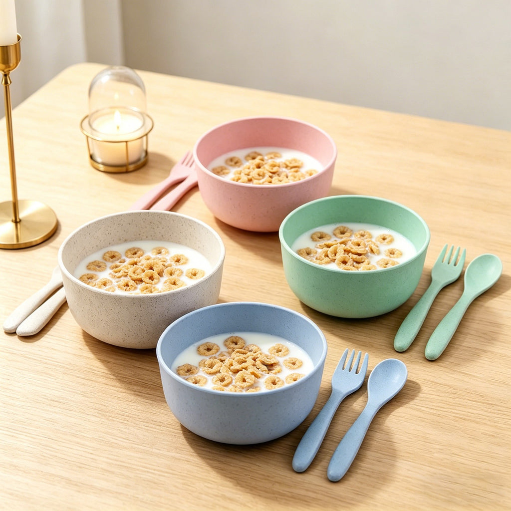 Wheat Straw Dinnerware Set, Kitchen Bowl, Fork and Spoon, Kitchen Dinnerware Set