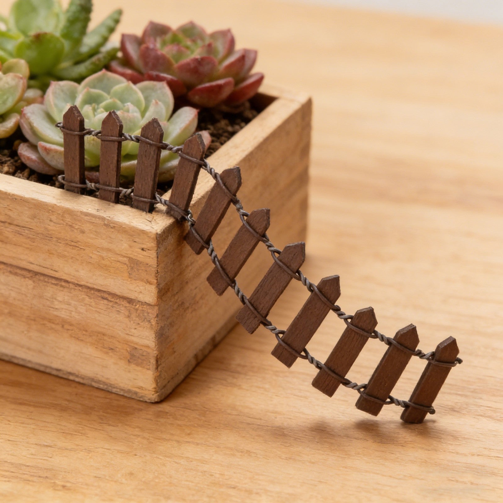 50PCS Mini Wooden Fence Fairy Garden Decor – Miniature Dollhouse Landscape Fence