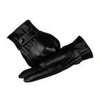 2 Pairs Mens PU Leather Touch Screen Gloves Black Full Finger Winter Gloves