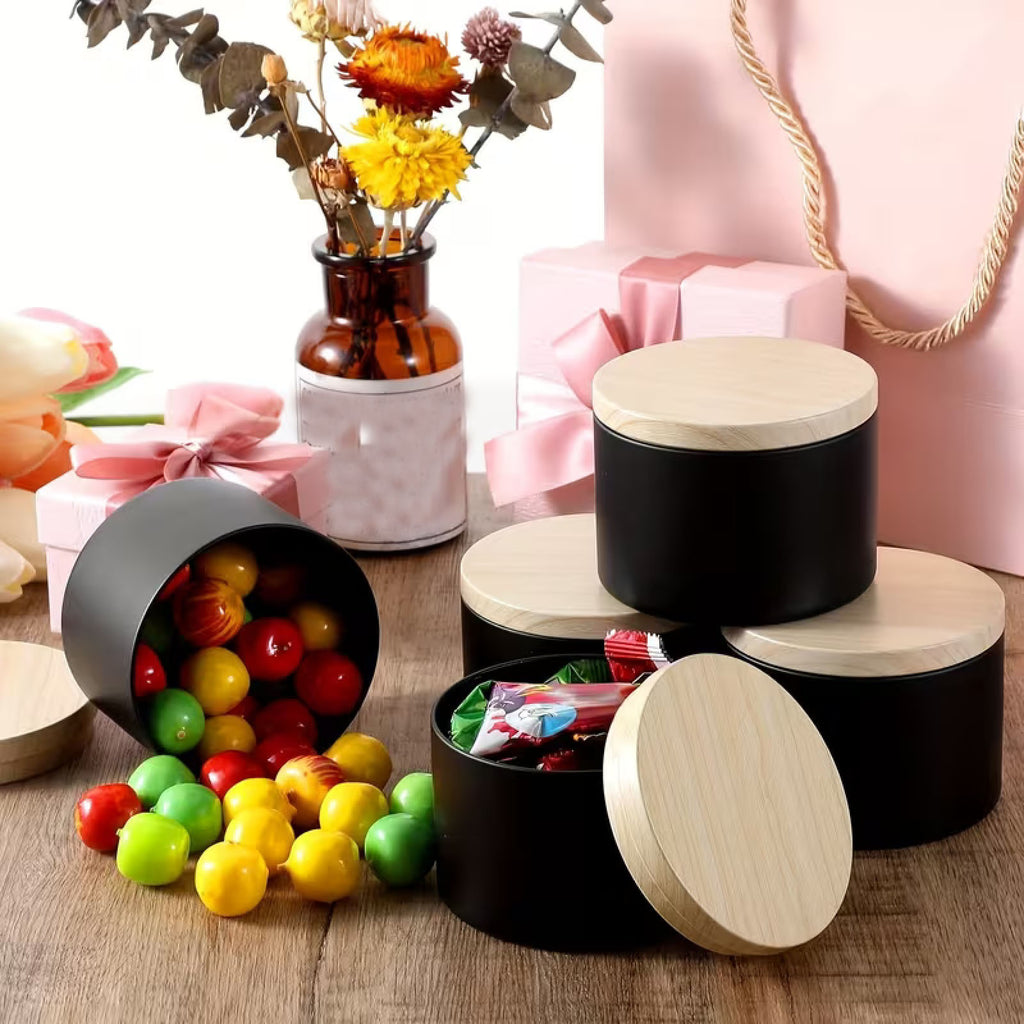 24PCS Black Candle Tins with Lids – Empty Tinplate Candle Containers for DIY Candle Making (4oz / 8oz)