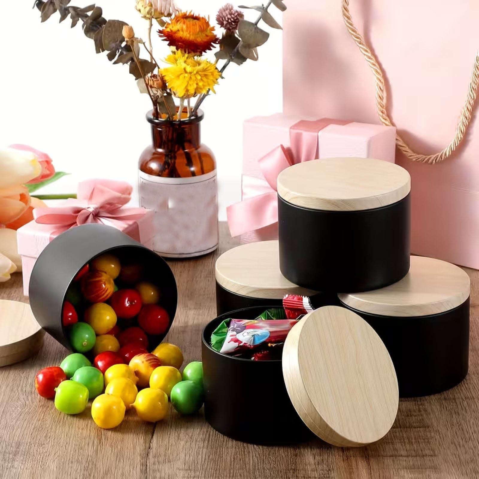 24PCS Black Candle Tins with Lids – Empty Tinplate Candle Containers for DIY Candle Making (4oz / 8oz)