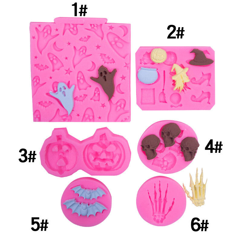 6PCS Halloween Silicone Mould Ghost Pumpkin Bat Skull DIY Resin Candle Craft Mold