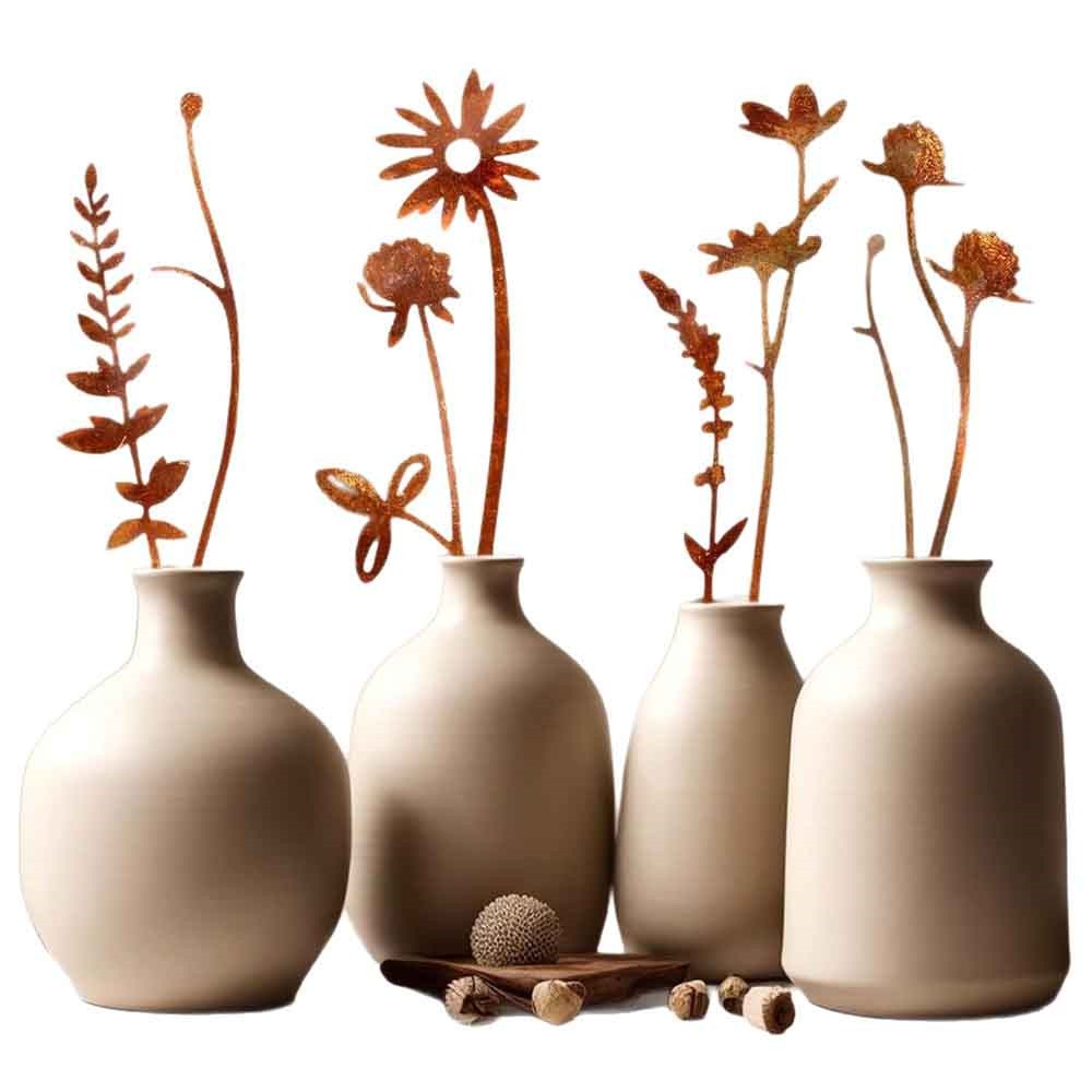 10PCS Metal Wildflower Art Silhouette Garden Stakes - Rustic Flower Garden Decor