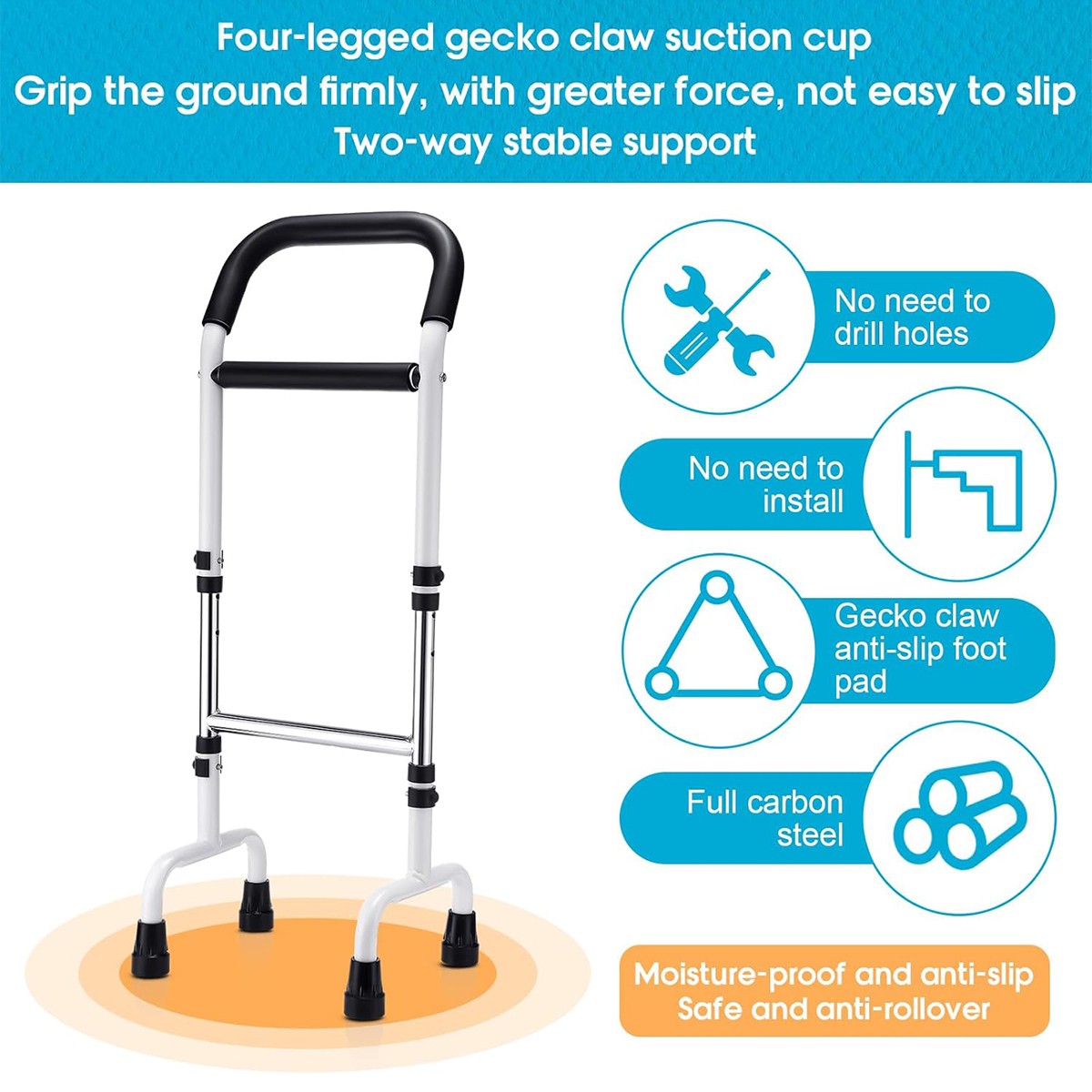 Adjustable Lift Assist Handle Elderly Bedside Toilet Safety Rail Non-Slip Mobility Support