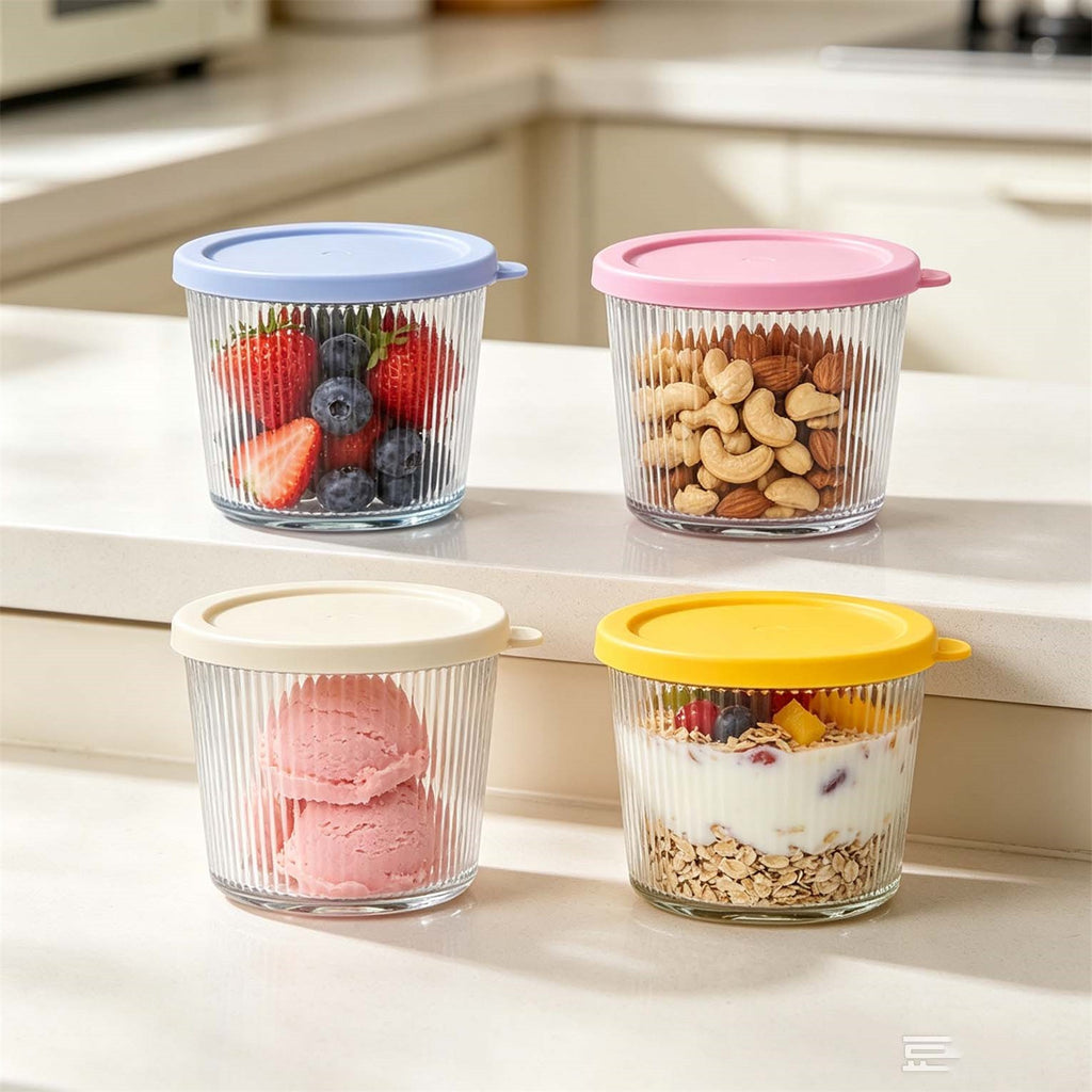 Glass jars with lids full set view