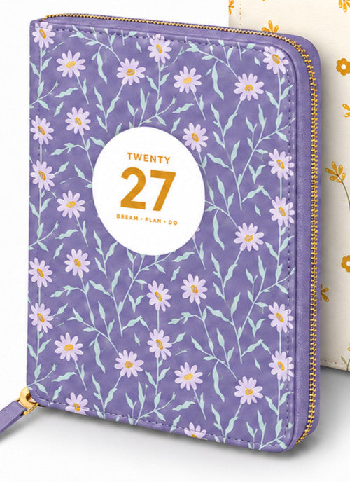 Purple floral 2027 zip diary cover close-up