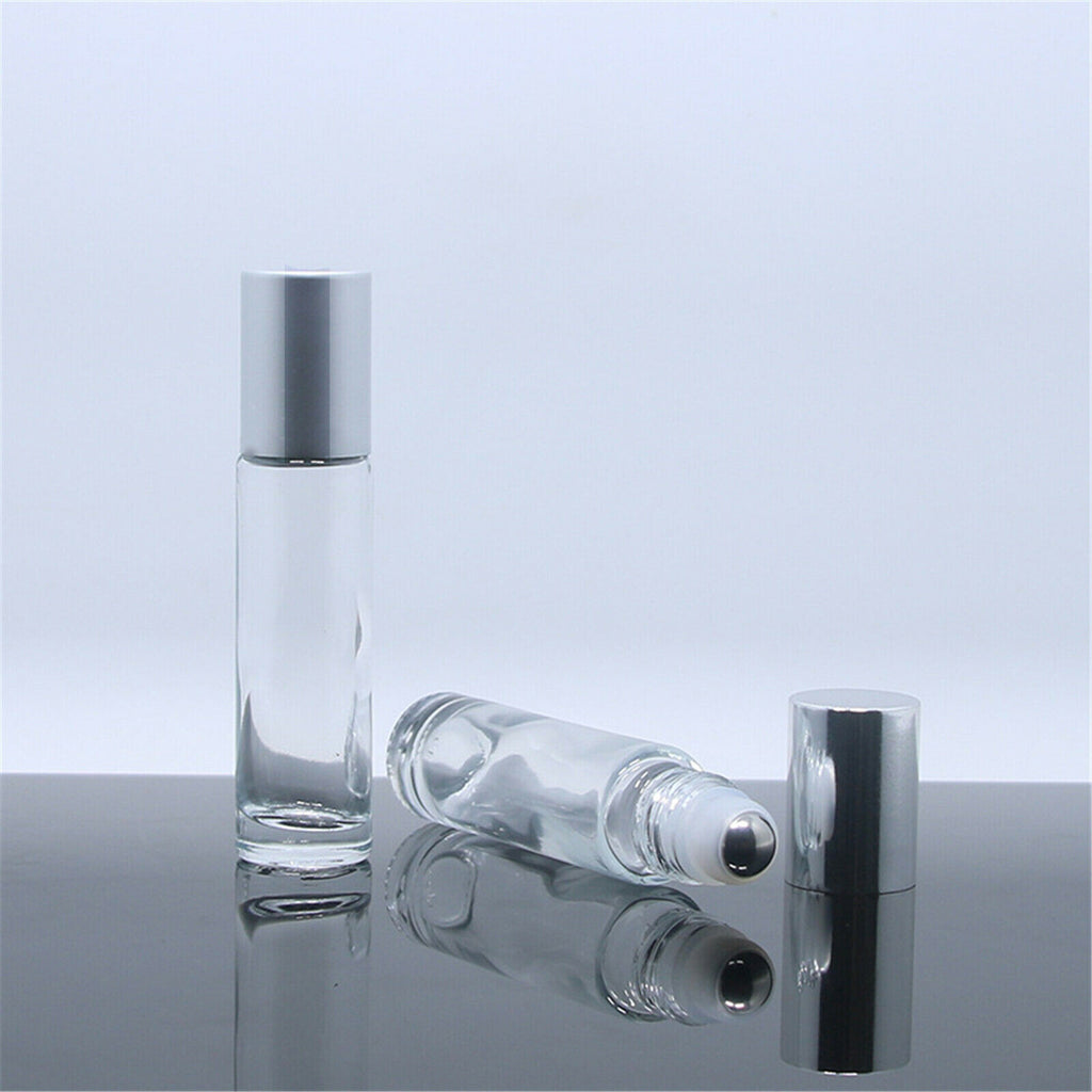 12PCS 10ml Clear Glass Roll On Bottles Set - Essential Oil Roller Bottles with Brush Funnel and Labels