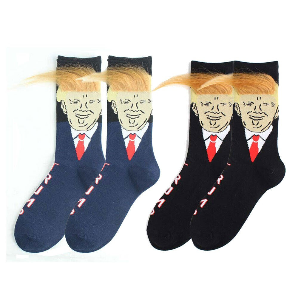 Trump 3D Hair Novelty Crew Socks – Funny Donald Trump Socks with Comb (1 or 2 Pair)