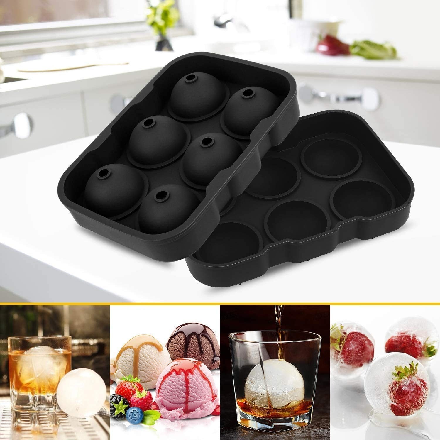 Large Silicone Ice Cube Tray with Sphere and Cube Mould – Big Ice Ball Maker for Whiskey, Cocktails and DIY Drinks