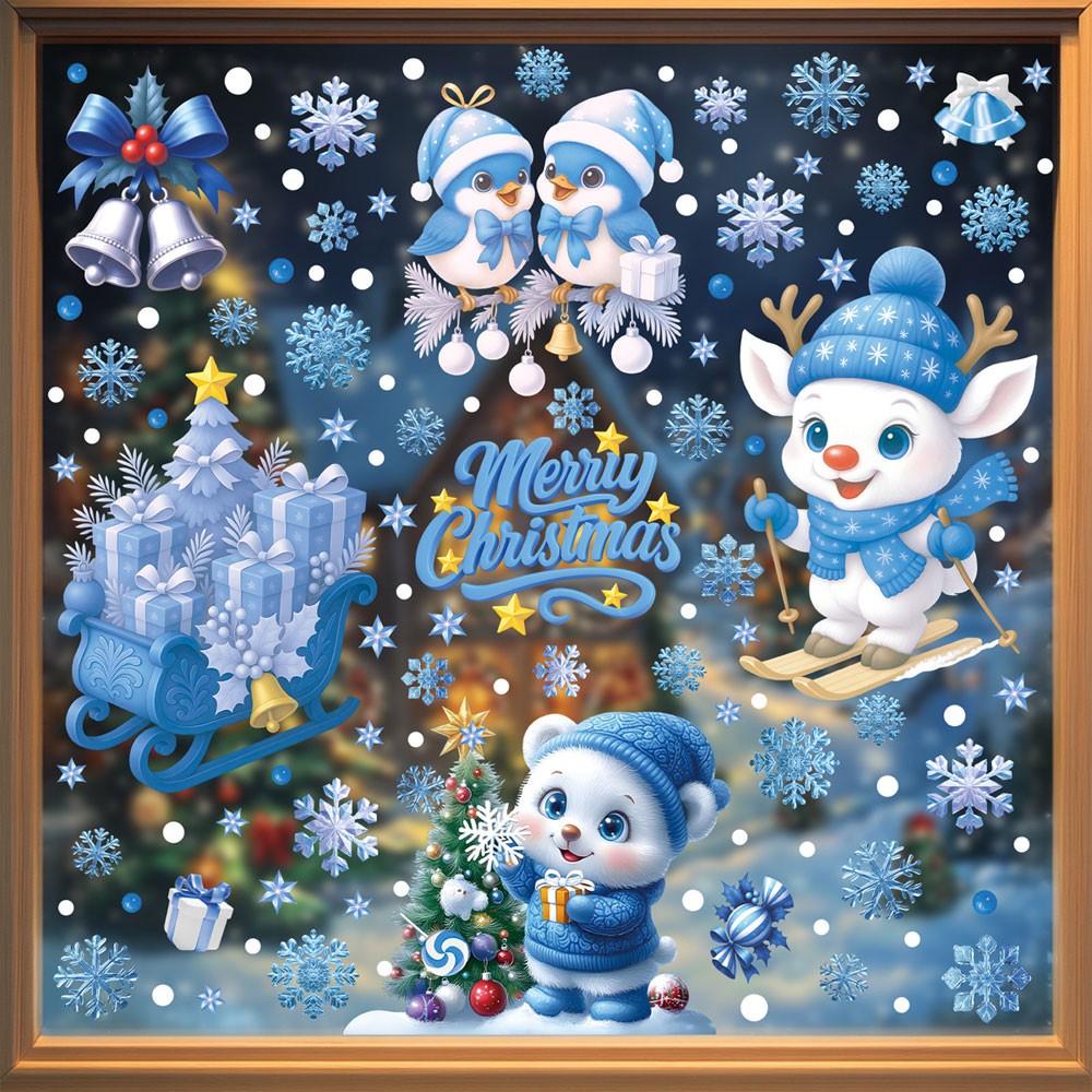 Christmas Window Stickers Winter Snowman Santa Claus Snowflake Elk Static OD