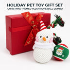 Holiday pet toy gift set – Christmas-themed plush, rope and ball combo in red box