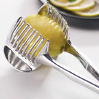Handheld Tomato Slicer & Lemon Cutter – Stainless Steel Fruit Vegetable Slicing Holder