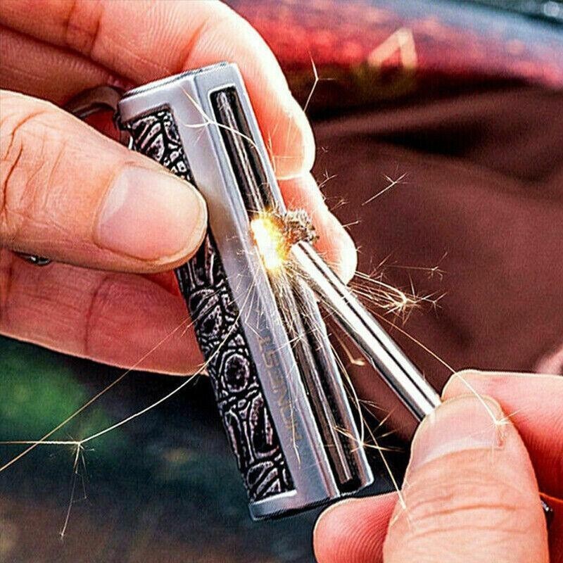 Waterproof Fire Starter Flint Match Keychain – Metal Survival Lighter for Camping