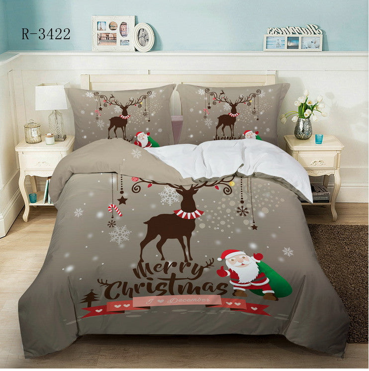 Grey Merry Christmas reindeer quilt cover