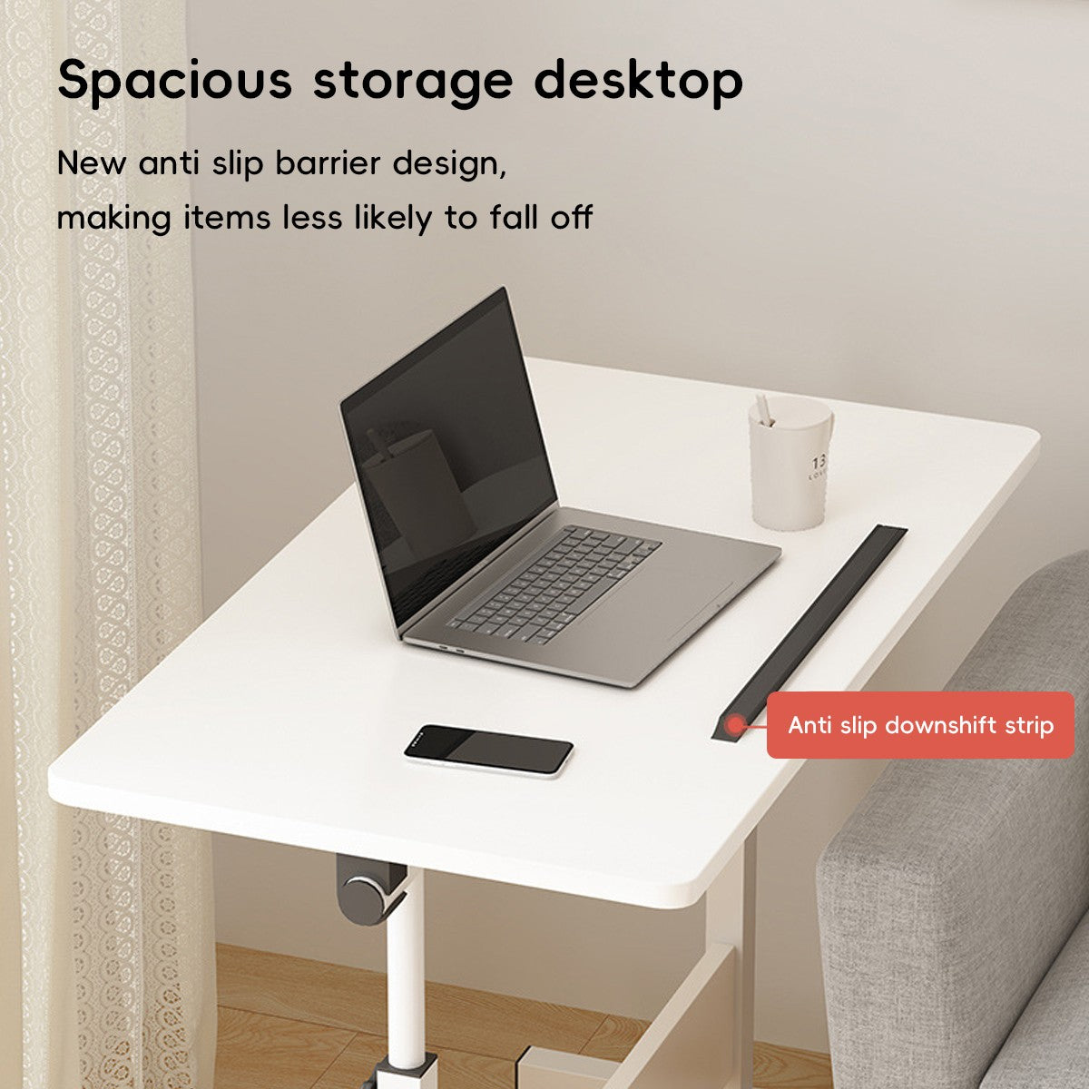 Adjustable Foldable Table with Wheels Mobile Laptop Desk Bedside Rolling Table Space Saving