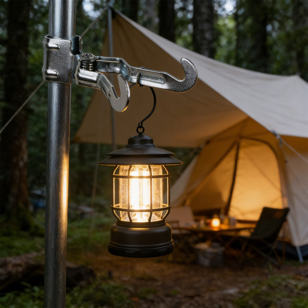 2PCS Silver Tent Light Hanging Hooks - Iron Clip Holder Lamp Hooks for Camping and Canopy Use