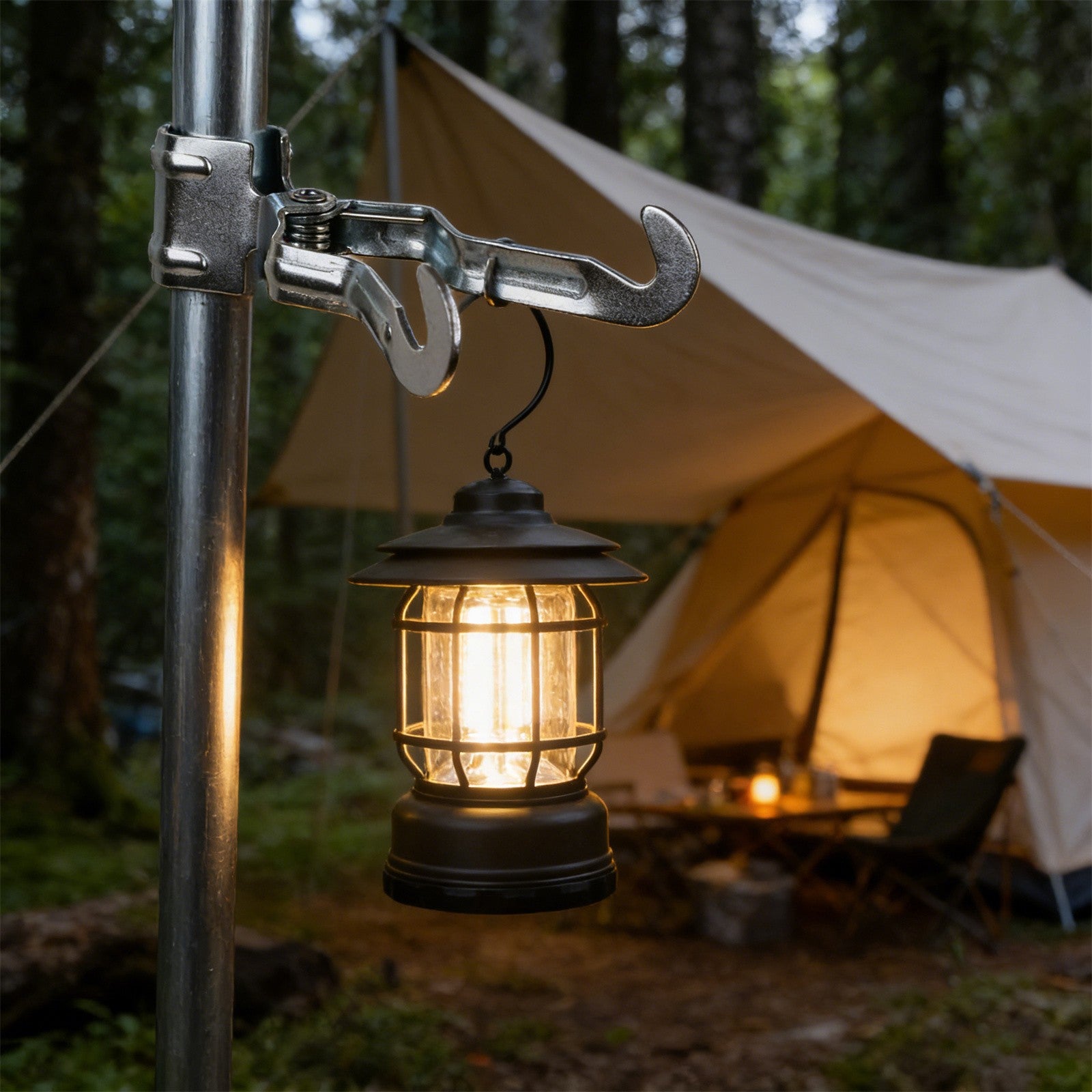 2PCS Silver Tent Light Hanging Hooks - Iron Clip Holder Lamp Hooks for Camping and Canopy Use