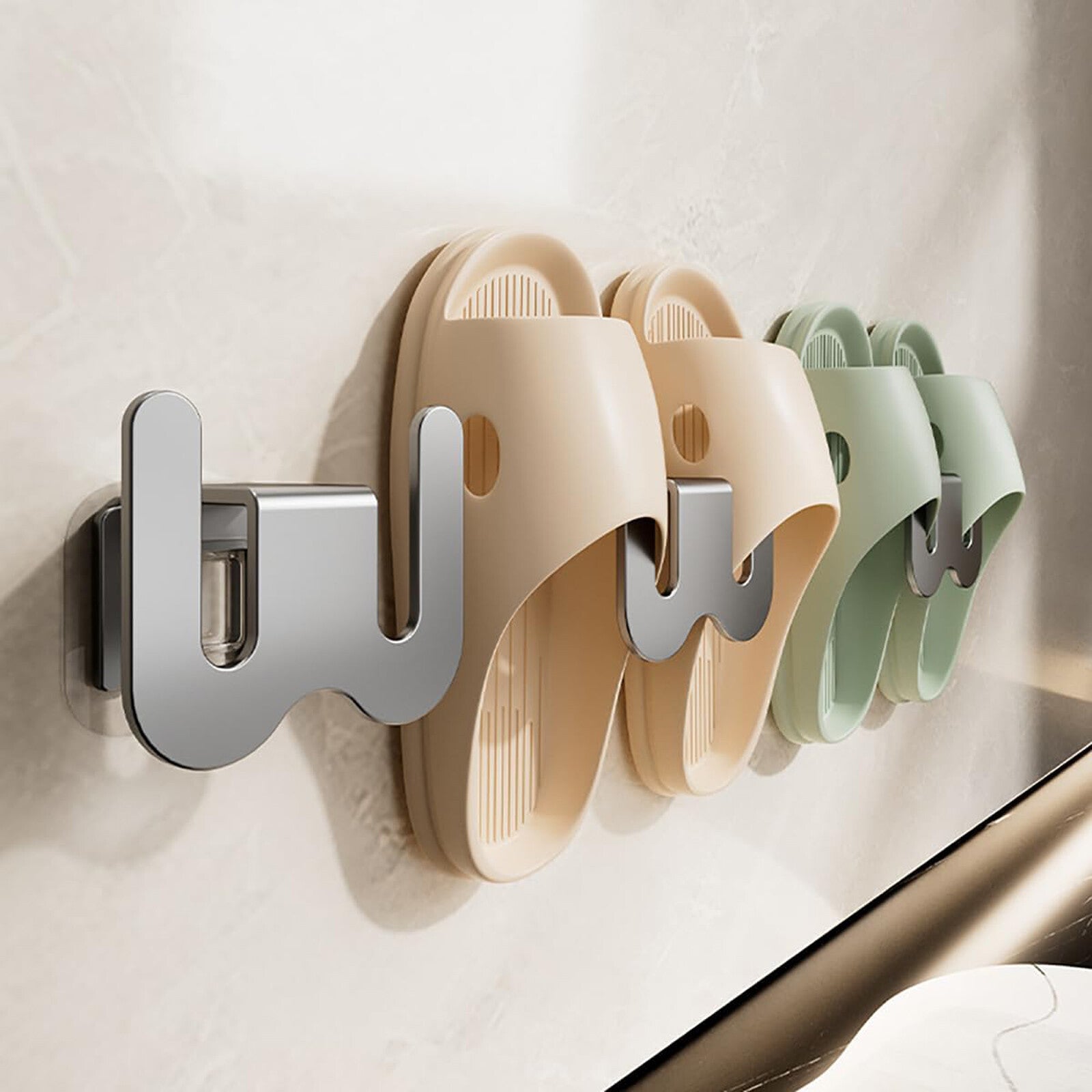 6PCS Wall Mounted Slipper Rack Holder Aluminum Bathroom Shoe Organizer Hooks