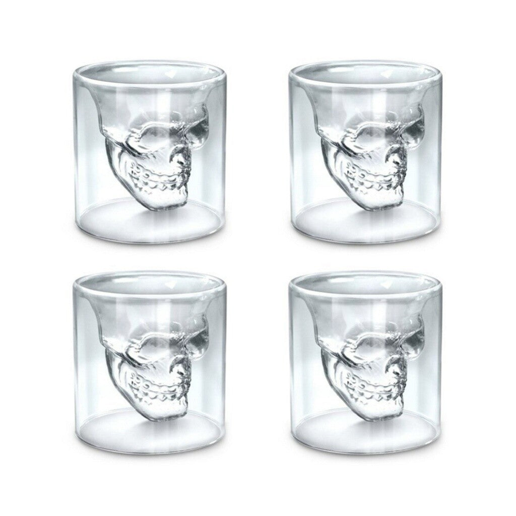 8PCS Crystal Skull Shot Glass Set 75ml – Clear Glass Vodka Whiskey Liquor Cups