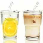 2pcs Iced Coffee Cups Glass Cups with Lids and Straws Coffee Fruit Juice 450ml