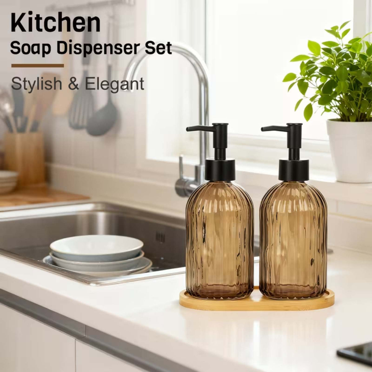 2PCS 400ml Clear Pump Bottles Refillable Soap Shampoo Conditioner Dispensers