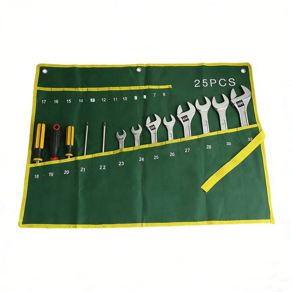 25 Pocket Roll Up Spanner Wrench Tool Organizer – Canvas Storage Pouch for Hand Tools