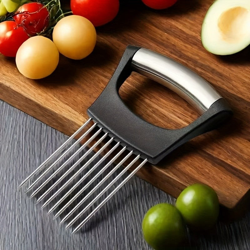 3PCS Food Slice Assistant Onion Slicer Holder - Stainless Steel Vegetable and Meat Cutter Guide