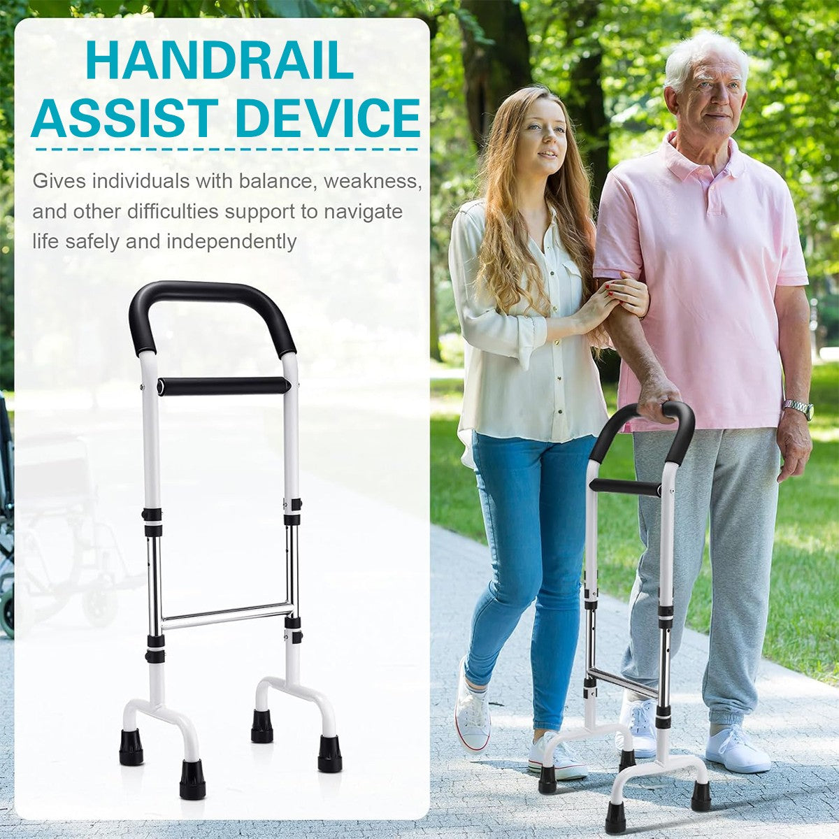 Adjustable Lift Assist Handle Elderly Bedside Toilet Safety Rail Non-Slip Mobility Support