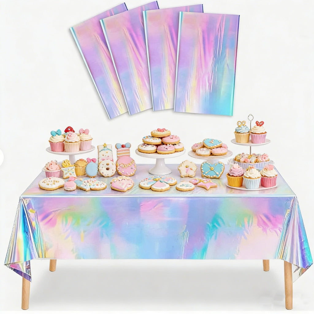 6pcs Holographic Tablecloths | Iridescent Waterproof Party Table Covers