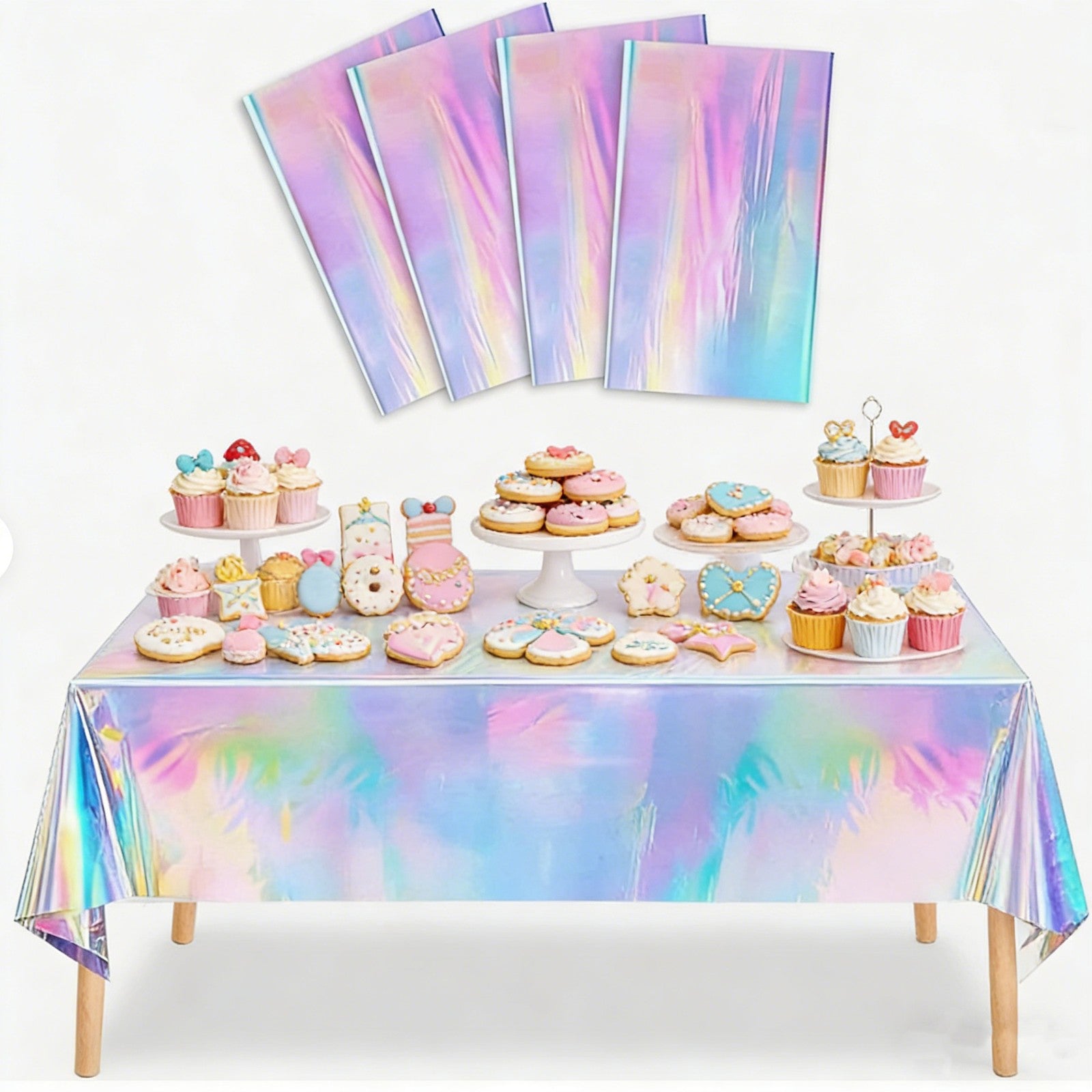 6pcs Holographic Tablecloths | Iridescent Waterproof Party Table Covers