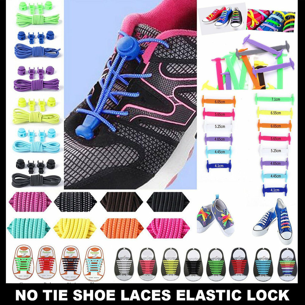 No Tie Elastic Shoelaces Lock System Running Sneakers Trainers Quick Lock Laces