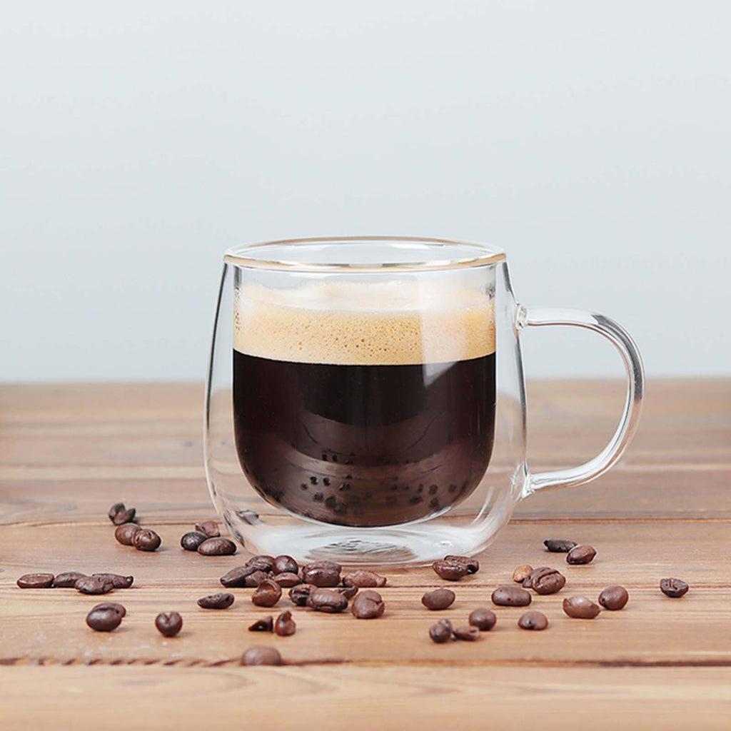 4PCS Double Wall Glass Coffee Tea Cups 300ml Heat Resistant with Stainless Steel Spoons