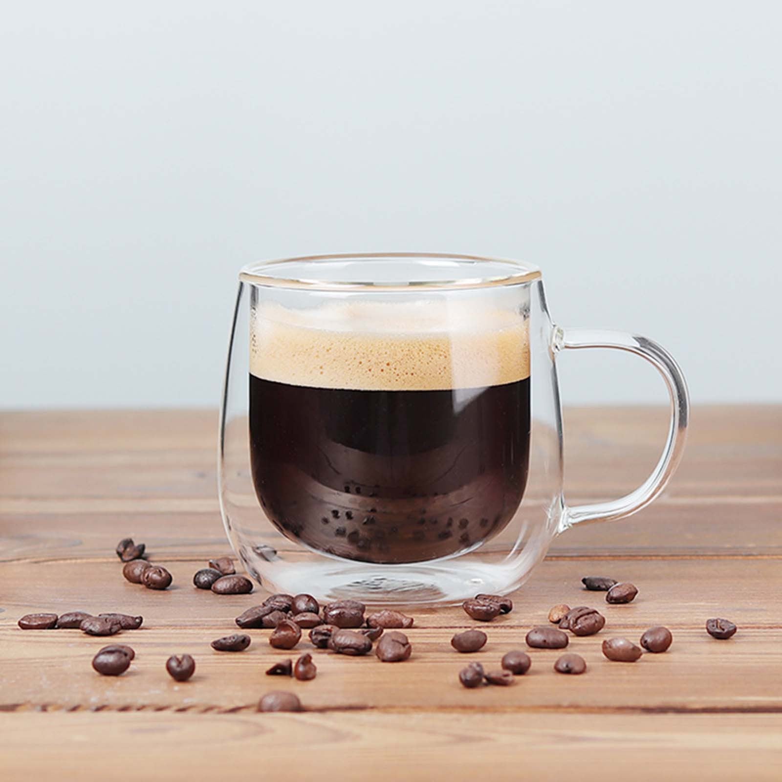 4PCS Double Wall Glass Coffee Tea Cups 300ml Heat Resistant with Stainless Steel Spoons
