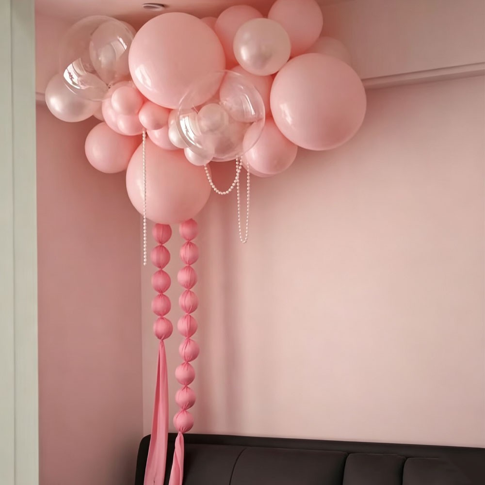 Pink ball garland with balloons